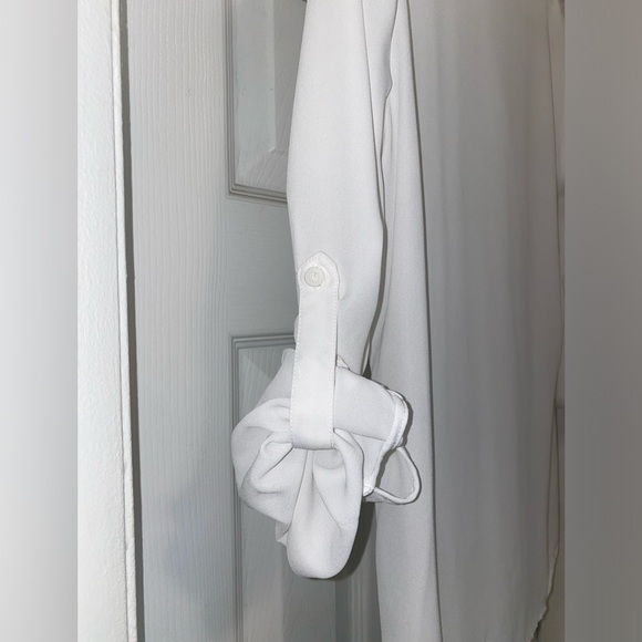 White Collared Tunic, Pullover Blouse With Roll Tab Sleeves, Size S - Picture 8 of 9